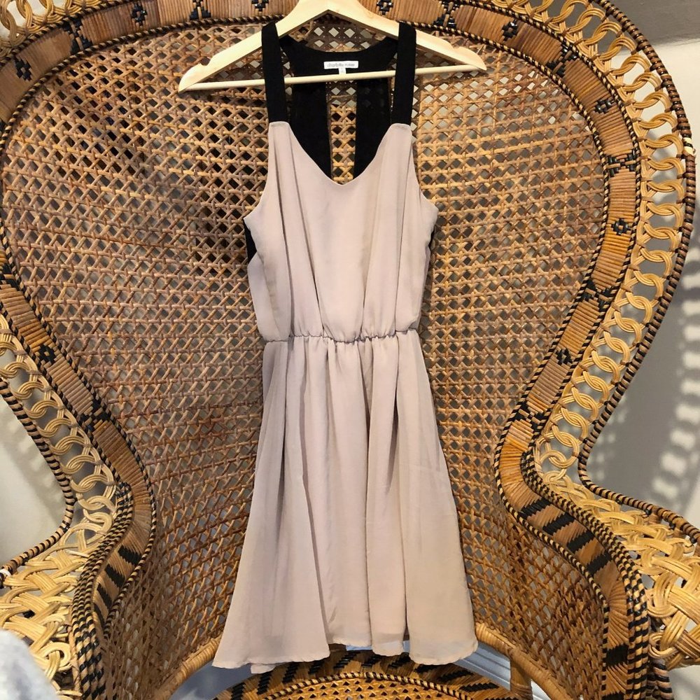 Light Mauve Pink / Black Chiffon Dress Size Small